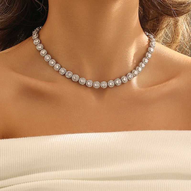 Halsband för Kvinnor med S925 Silver och Fulla Diamanter, Moissanite Smycke