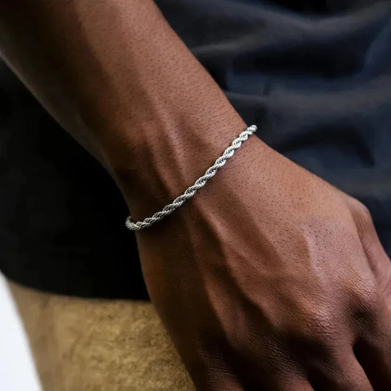 925 Sterling Silver Repkedja Armband, Klassisk Twist Länk Smycke för Män och Kvinnor