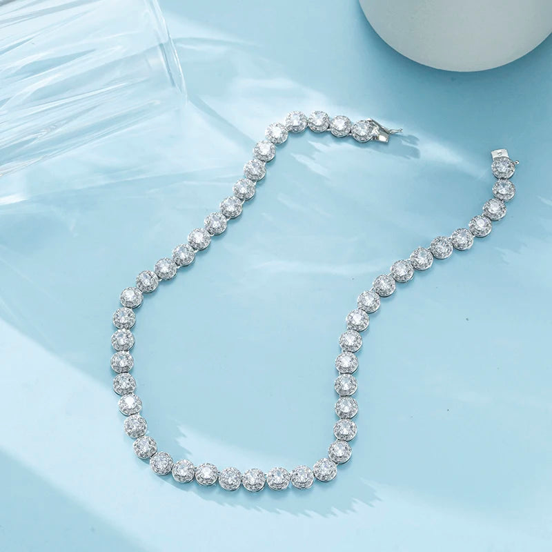 Halsband för Kvinnor med  S925 Silver och Fulla Diamanter, Moissanite Smycke