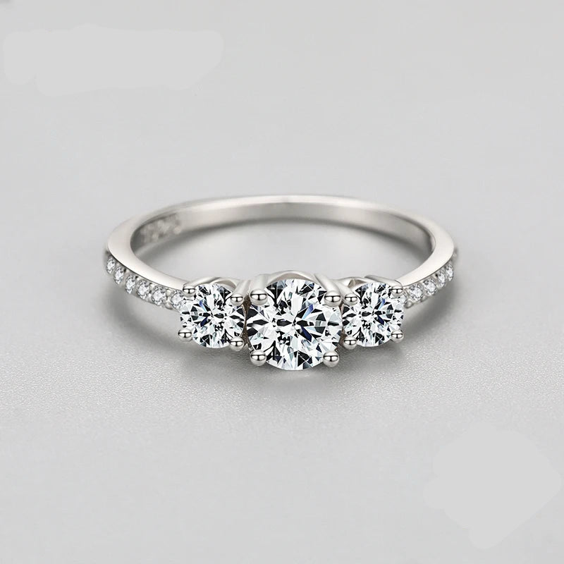 Sterling Silver Lyx Ring – Rund Emerald Cut Zircon för Kvinnor, Bröllopssmycke