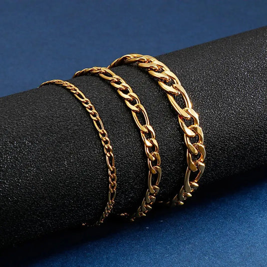 Metal Guld Färgad Figaro Länk Armband för Män