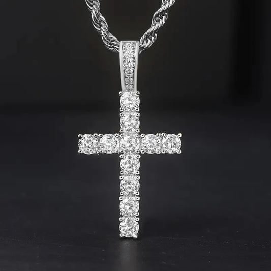 Twisted Chain Halsband  med Lyxigt Cubic Zirconia Kors Pendant Smycke för Män och Kvinnor