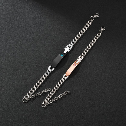 Guld Färgad Armband Stål, Tjock Hand Chain och Blank Bar, Smycke för Män och Kvinnor