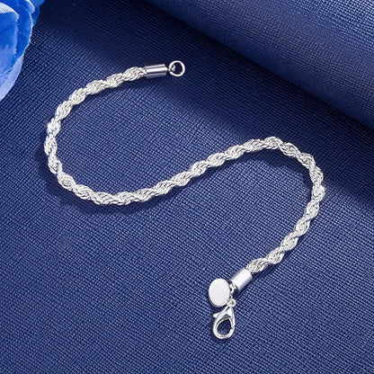 925 Sterling Silver Repkedja Armband, Klassisk Twist Länk Smycke för Män och Kvinnor