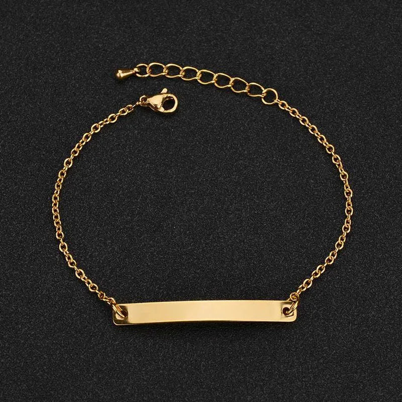 Guld Färgad Armband Stål, Tjock Hand Chain och Blank Bar, Smycke för Män och Kvinnor