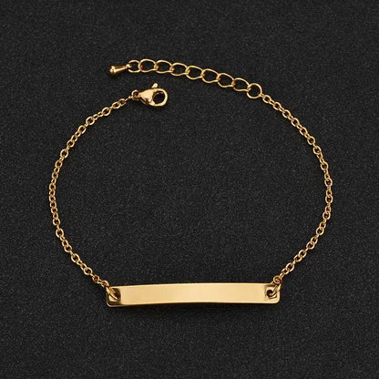 Guld Färgad Armband Stål, Tjock Hand Chain och Blank Bar, Smycke för Män och Kvinnor