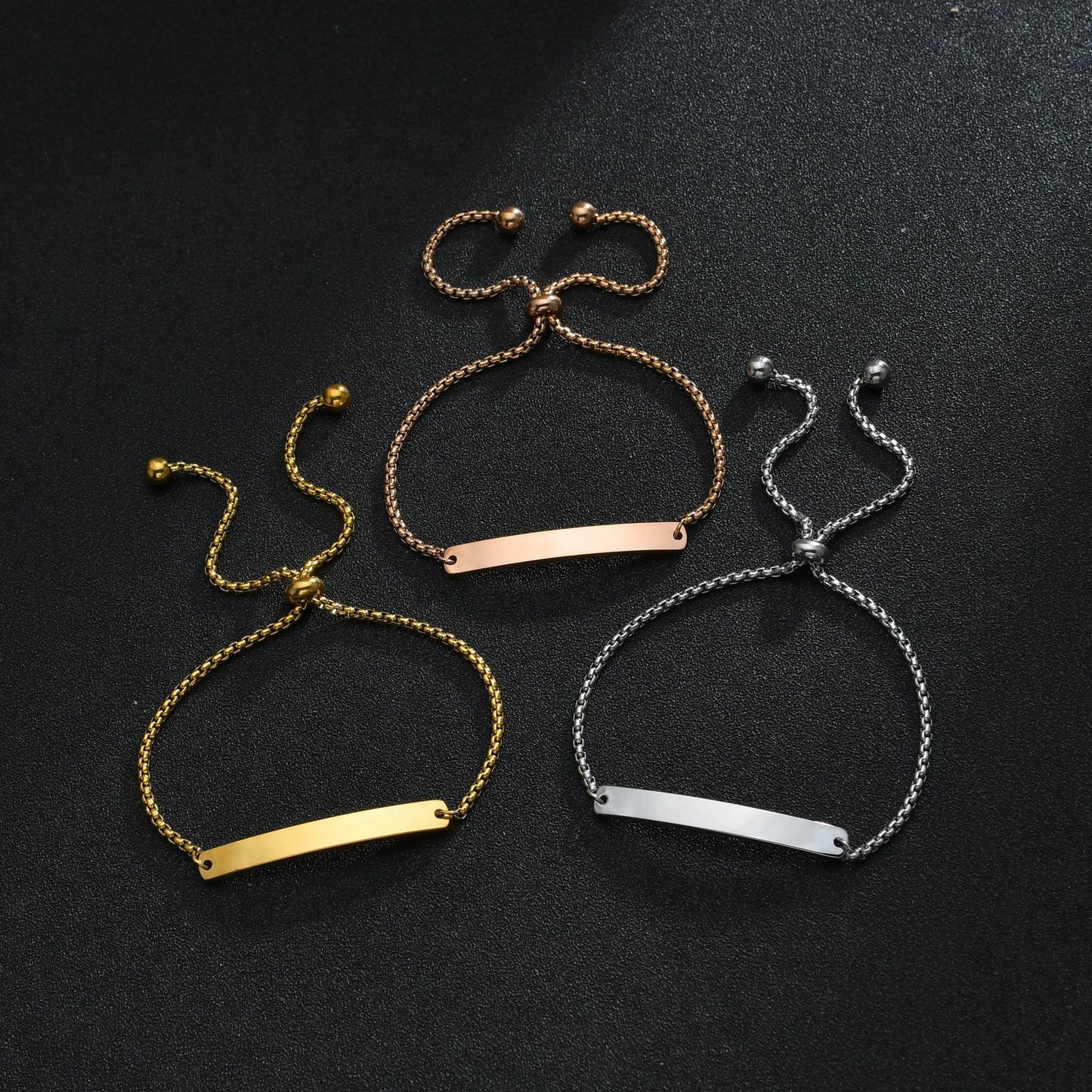 Guld Färgad Armband Stål, Tjock Hand Chain och Blank Bar, Smycke för Män och Kvinnor