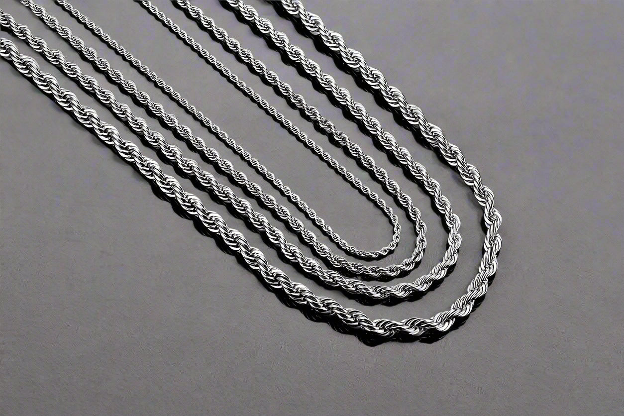 Halsband för Män – Rostfritt Stål Minimalistisk Twist Repkedja, Guld eller Silver, 2-5mm