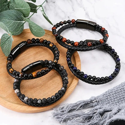 Armband – Tiger Eye och Lava Sten Beads, Smycke för Män och Kvinnor