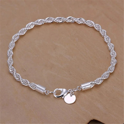 925 Sterling Silver Repkedja Armband, Klassisk Twist Länk Smycke för Män och Kvinnor