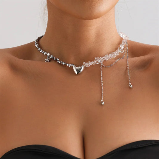 Hjärtformad Beads Halsband –Crystal Clavikelhalskedja för Kvinnor, Exklusivt Mode Smycke