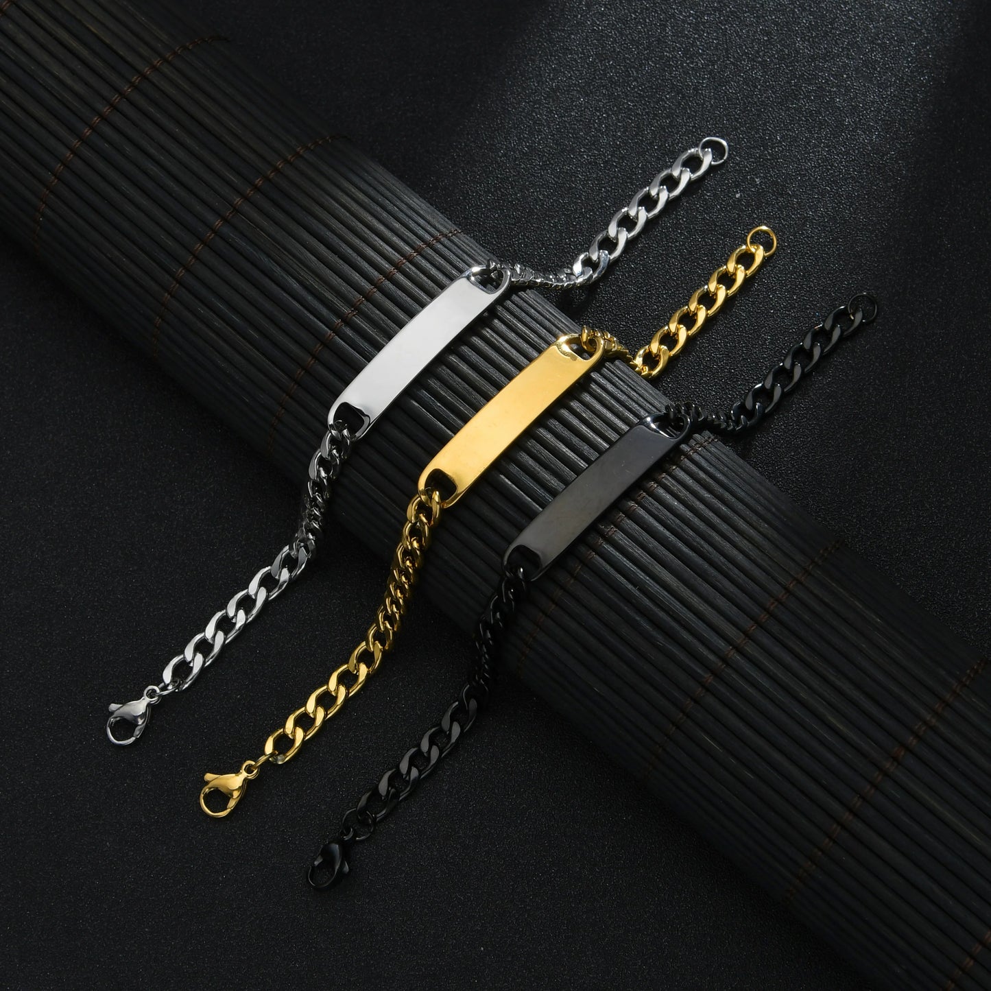 Guld Färgad Armband Stål, Tjock Hand Chain och Blank Bar, Smycke för Män och Kvinnor