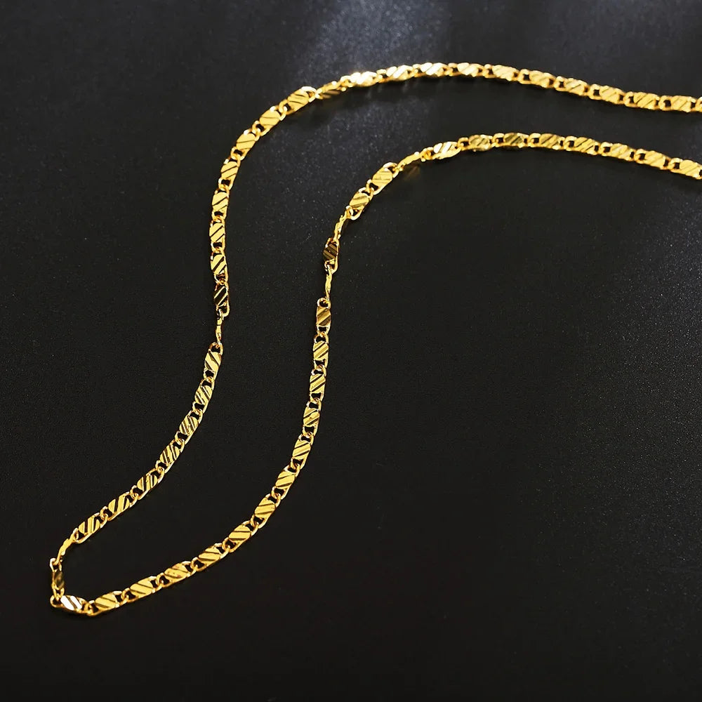 Mode 18K Guld  och Sterling Silver Halsband – 2mm, 16-30 Tum, Sidor Chain för Kvinnor och Män, 925 Sterling Silver Smycke