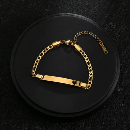 Guld Färgad Armband Stål, Tjock Hand Chain och Blank Bar, Smycke för Män och Kvinnor