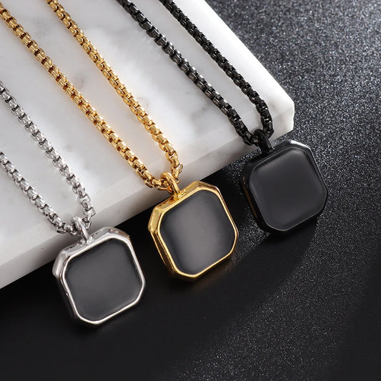 Rostfritt  Polygonal Svart/guld/silver Natursten Halsband – Punkstil Smycke för Män, Mode Present