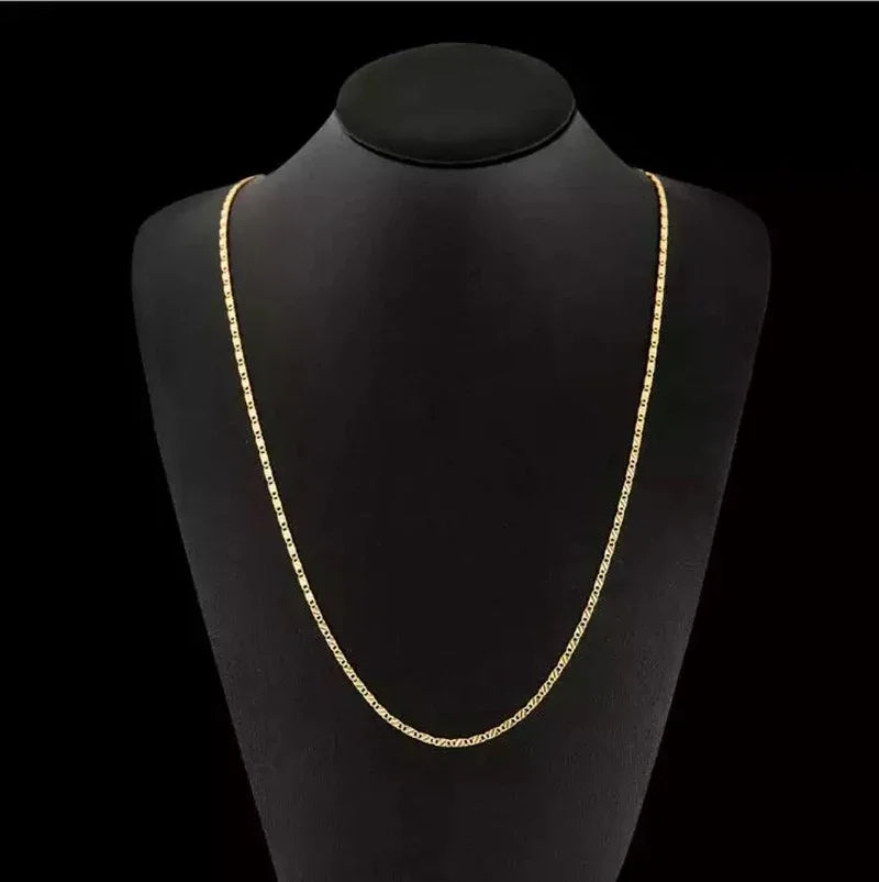 Mode 18K Guld  och Sterling Silver Halsband – 2mm, 16-30 Tum, Sidor Chain för Kvinnor och Män, 925 Sterling Silver Smycke