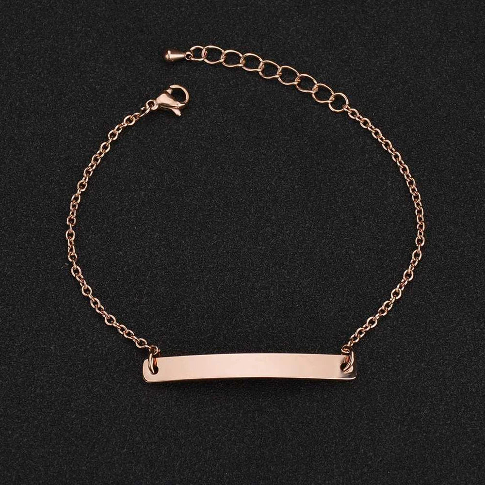 Guld Färgad Armband Stål, Tjock Hand Chain och Blank Bar, Smycke för Män och Kvinnor