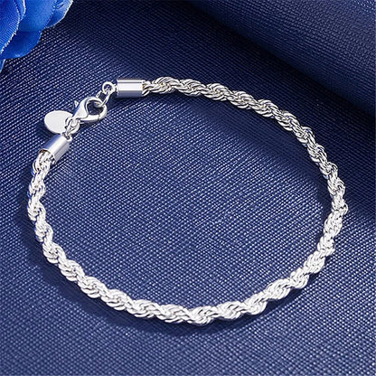 925 Sterling Silver Repkedja Armband, Klassisk Twist Länk Smycke för Män och Kvinnor