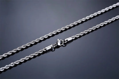Halsband för Män – Rostfritt Stål Minimalistisk Twist Repkedja, Guld eller Silver, 2-5mm
